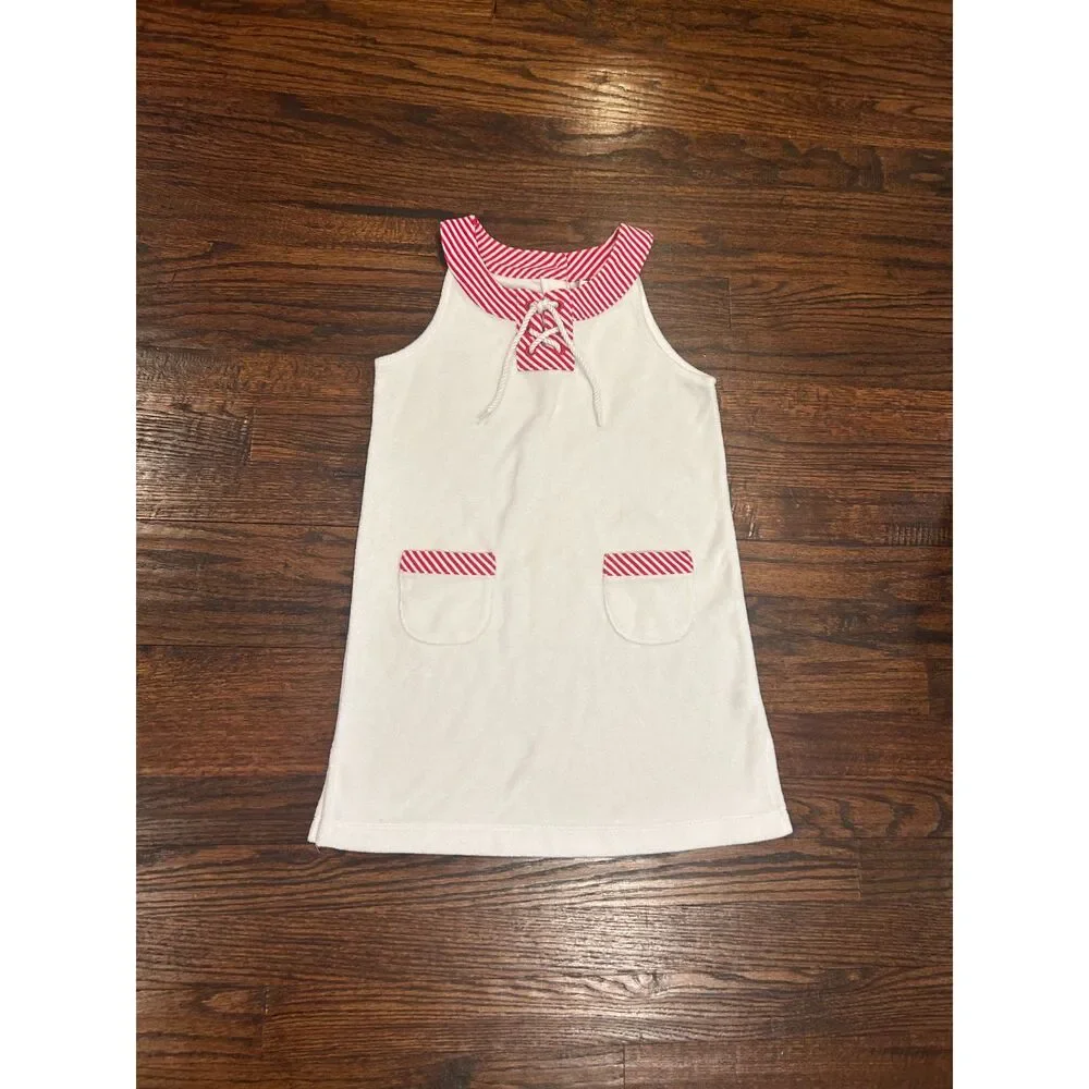 Janie and Jack girls red white striped cotton terry sailor  swim coverup size 6